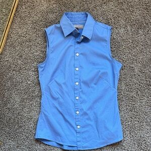 Sleeveless Blue Button-Up Shirt